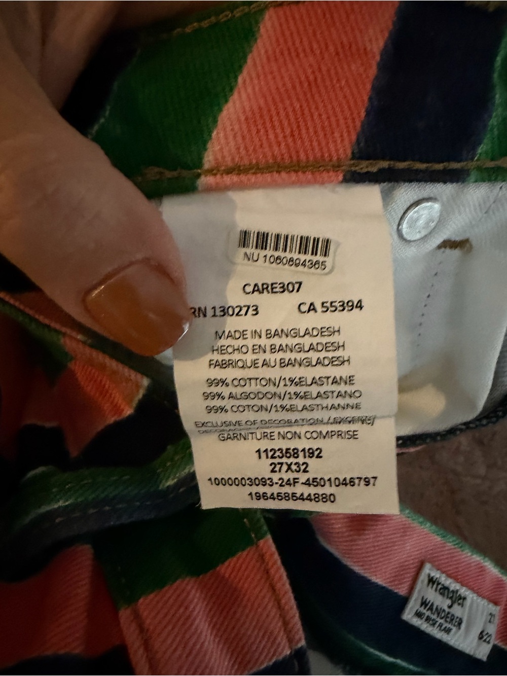 NWOT Wrangler Wanderer Mid Rise Flare Jeans 27x32 Pink Green Stripe Boho - Picture 4 of 6